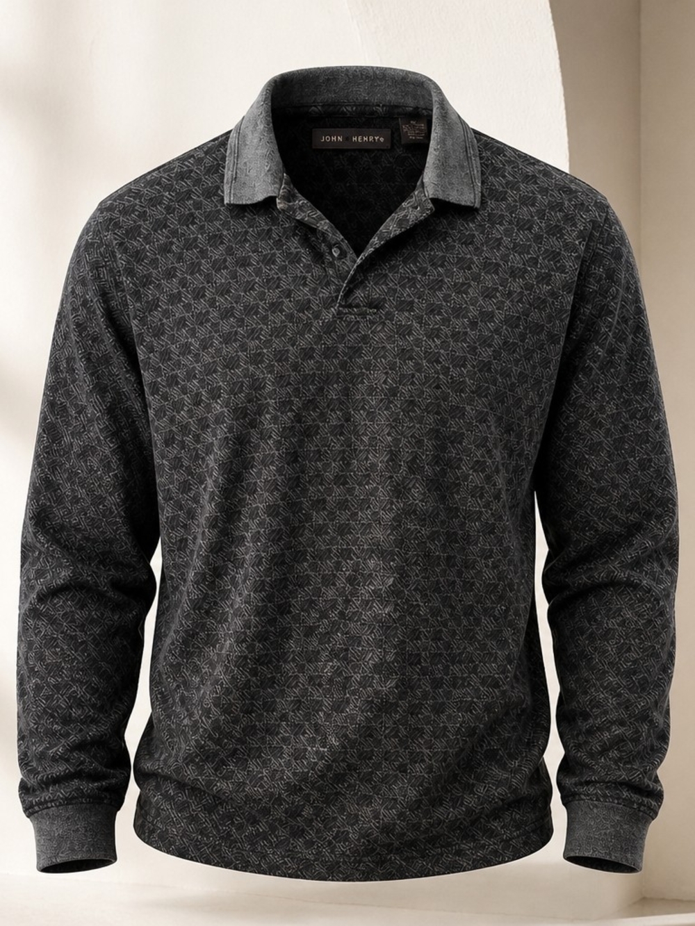 Vintage 90s John Henry Geometric Monogram Long Sleeve Polo Knit Medium Dark 5019